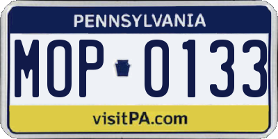 PA license plate MOP0133