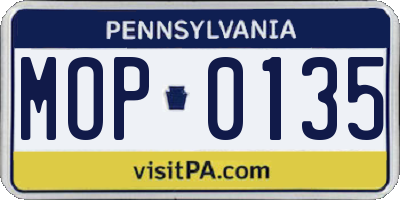 PA license plate MOP0135
