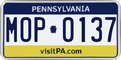 PA license plate MOP0137
