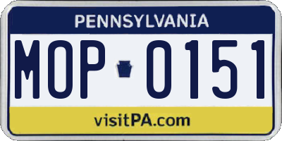 PA license plate MOP0151