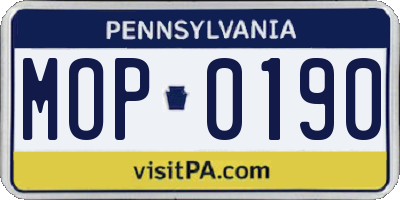 PA license plate MOP0190