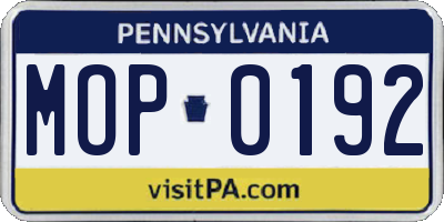 PA license plate MOP0192