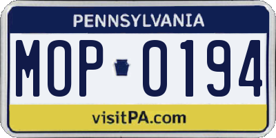 PA license plate MOP0194