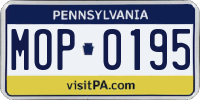 PA license plate MOP0195