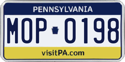 PA license plate MOP0198