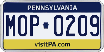 PA license plate MOP0209