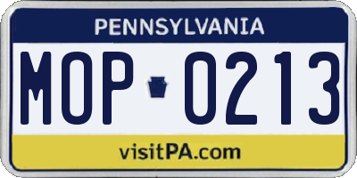 PA license plate MOP0213