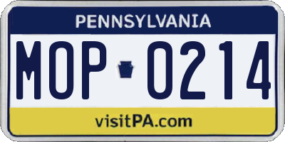 PA license plate MOP0214
