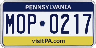 PA license plate MOP0217