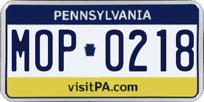 PA license plate MOP0218