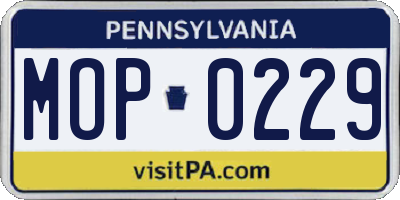 PA license plate MOP0229