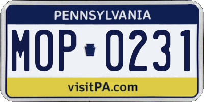 PA license plate MOP0231