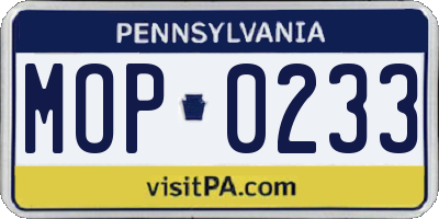 PA license plate MOP0233