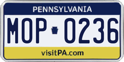 PA license plate MOP0236