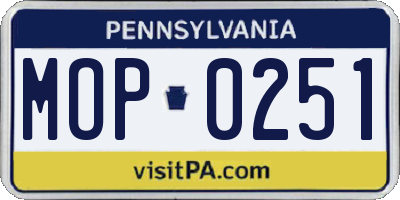 PA license plate MOP0251