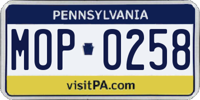 PA license plate MOP0258