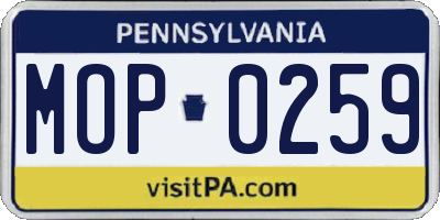 PA license plate MOP0259