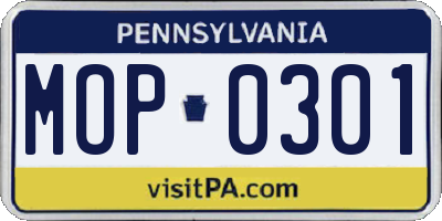 PA license plate MOP0301