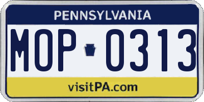 PA license plate MOP0313