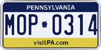 PA license plate MOP0314