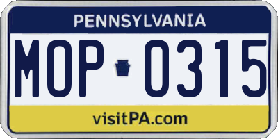 PA license plate MOP0315