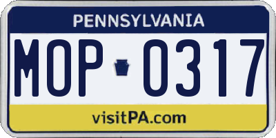 PA license plate MOP0317