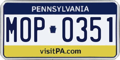 PA license plate MOP0351