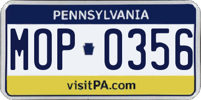 PA license plate MOP0356