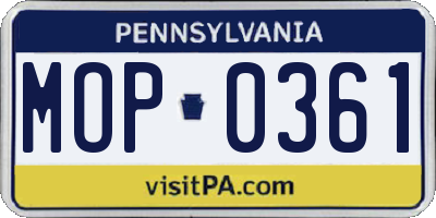PA license plate MOP0361