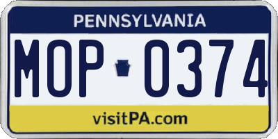 PA license plate MOP0374