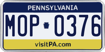 PA license plate MOP0376