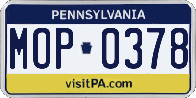 PA license plate MOP0378