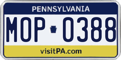 PA license plate MOP0388