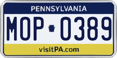 PA license plate MOP0389