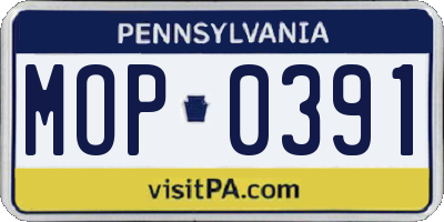 PA license plate MOP0391