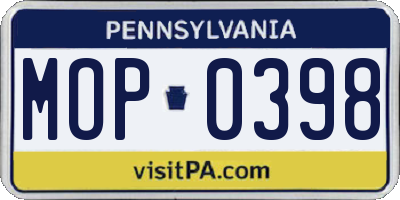 PA license plate MOP0398