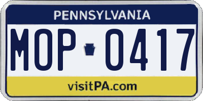 PA license plate MOP0417