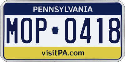 PA license plate MOP0418