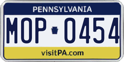 PA license plate MOP0454