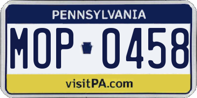 PA license plate MOP0458