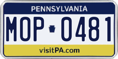 PA license plate MOP0481