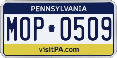 PA license plate MOP0509