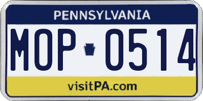 PA license plate MOP0514
