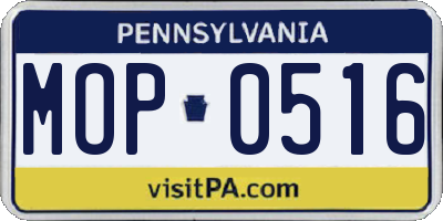 PA license plate MOP0516