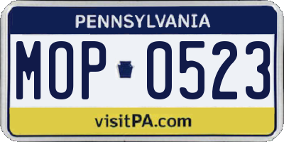 PA license plate MOP0523