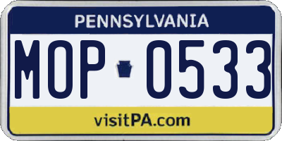 PA license plate MOP0533