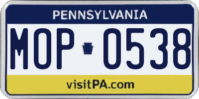 PA license plate MOP0538