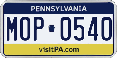 PA license plate MOP0540