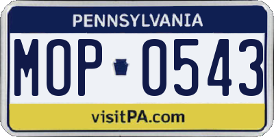 PA license plate MOP0543