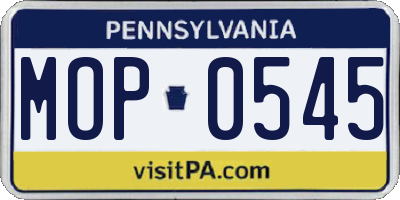 PA license plate MOP0545